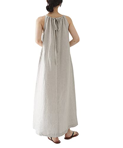 Amazhiyu Linen Halter Sleeveless Maxi Dress