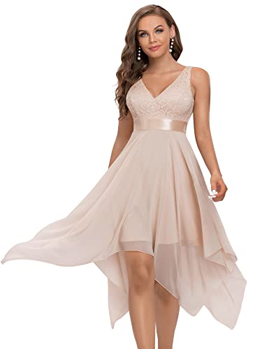 Ever-Pretty Womens Custom Sleeveless V Neck Short Lace Irregular Wedding Party Dress Blush US00