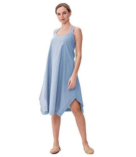 Amazhiyu Linen Sleeveless V-Neck Midi Dress with Pockets