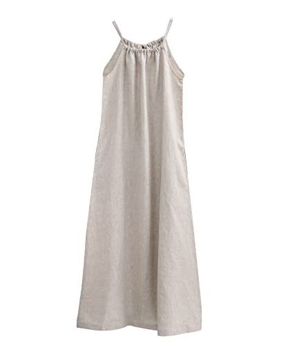 Amazhiyu Linen Halter Sleeveless Maxi Dress