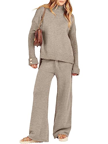 ANRABESS Two-Piece Knit Pullover and Wide Leg Pants Lounge Set