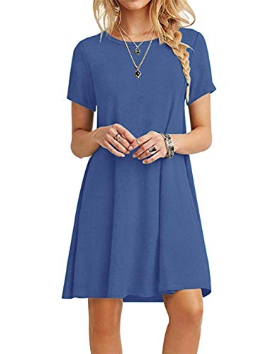 MOLERANI Women Summer Casual T Shirt Dresses Beach Cover up Plain Pleated Dress Beja Blue M