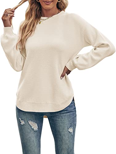 MEROKEETY Long Puff Sleeve Cozy Knit Loose Sweater
