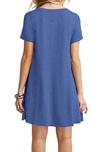 MOLERANI Women Summer Casual T Shirt Dresses Beach Cover up Plain Pleated Dress Beja Blue M